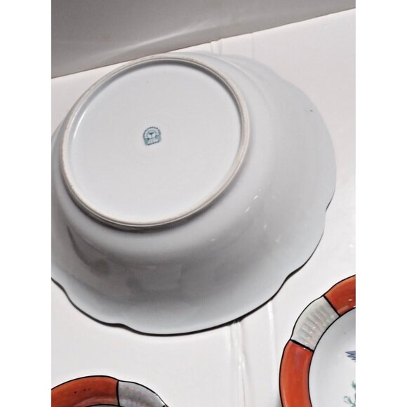 Antique Schwarzenhammer Bavaria Orange Luster Bird Of Paradise 6 Bowl Set - Picture 7 of 12